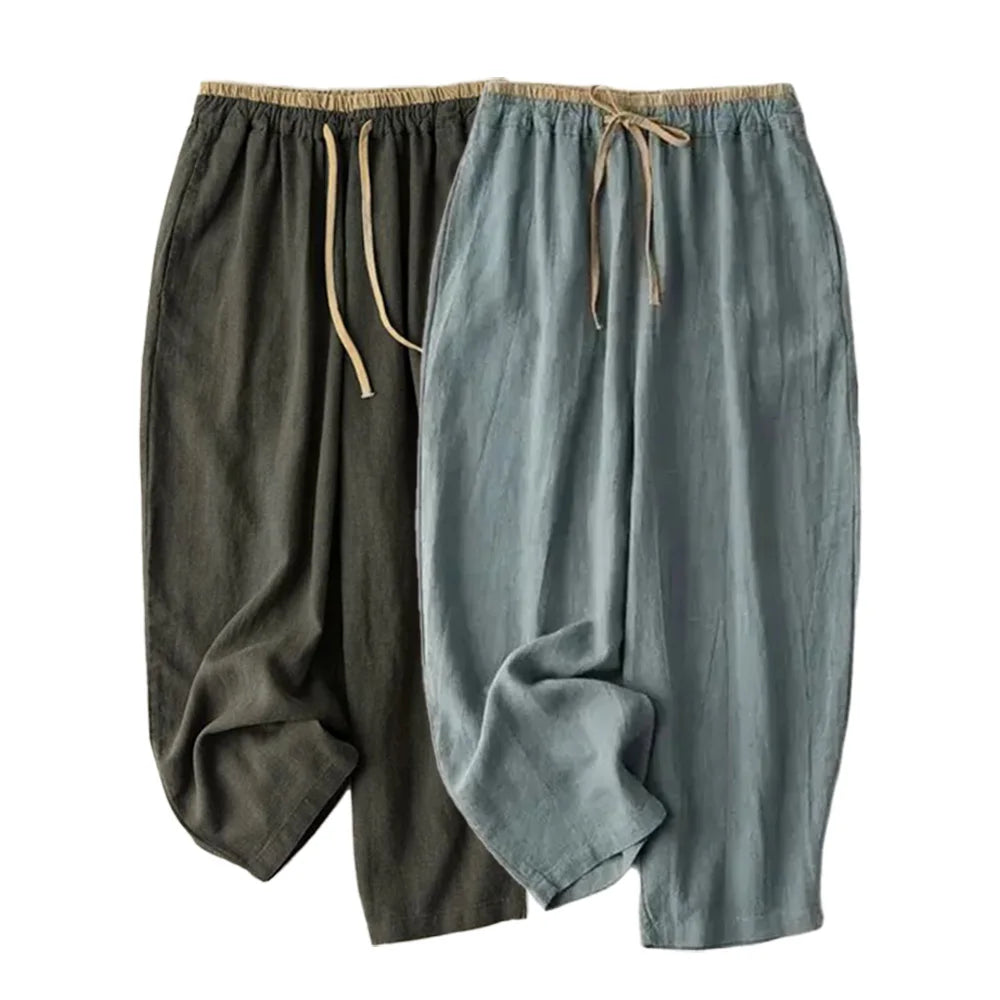 Linen Casual Solid Lace Up Elastic High Waist Loose Wide Leg Women's Pants Ankle-Length Pants For Women Clothing 2024 Fashion