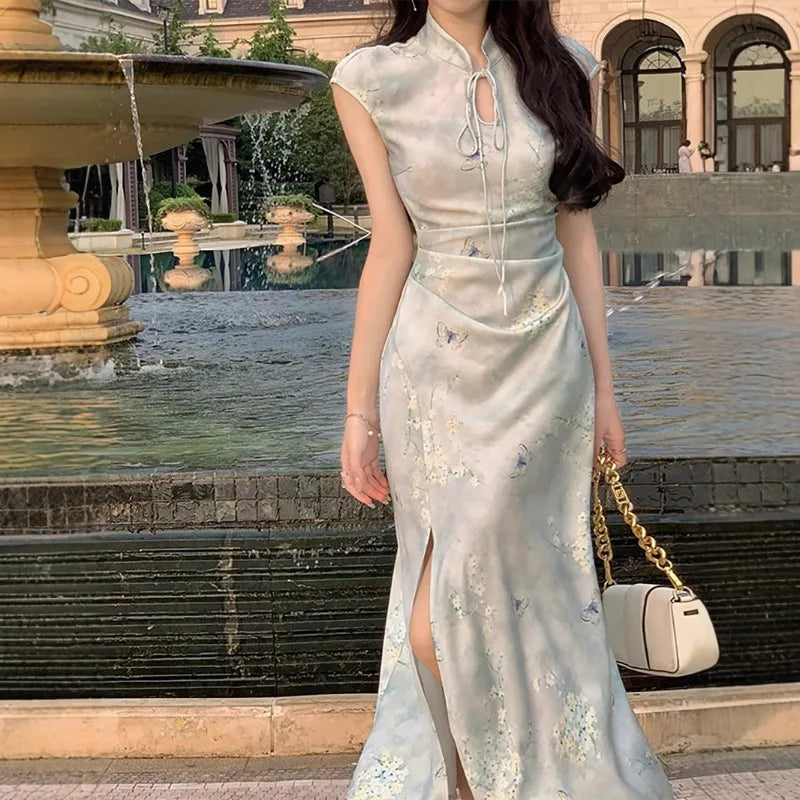 New Chinese-style Retro Improved Cheongsam Dress Summer Split and Form-fitting Dress Fashionable Individualistic Women Clothing