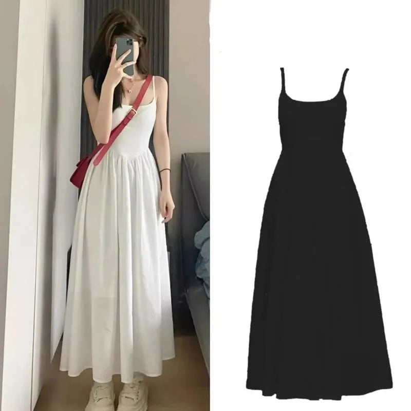 Fashion High Waisted Suspender Dress Female Summer Casual Simple Versatile Long Dresses Women Elegant Streetwear Camisole Dress