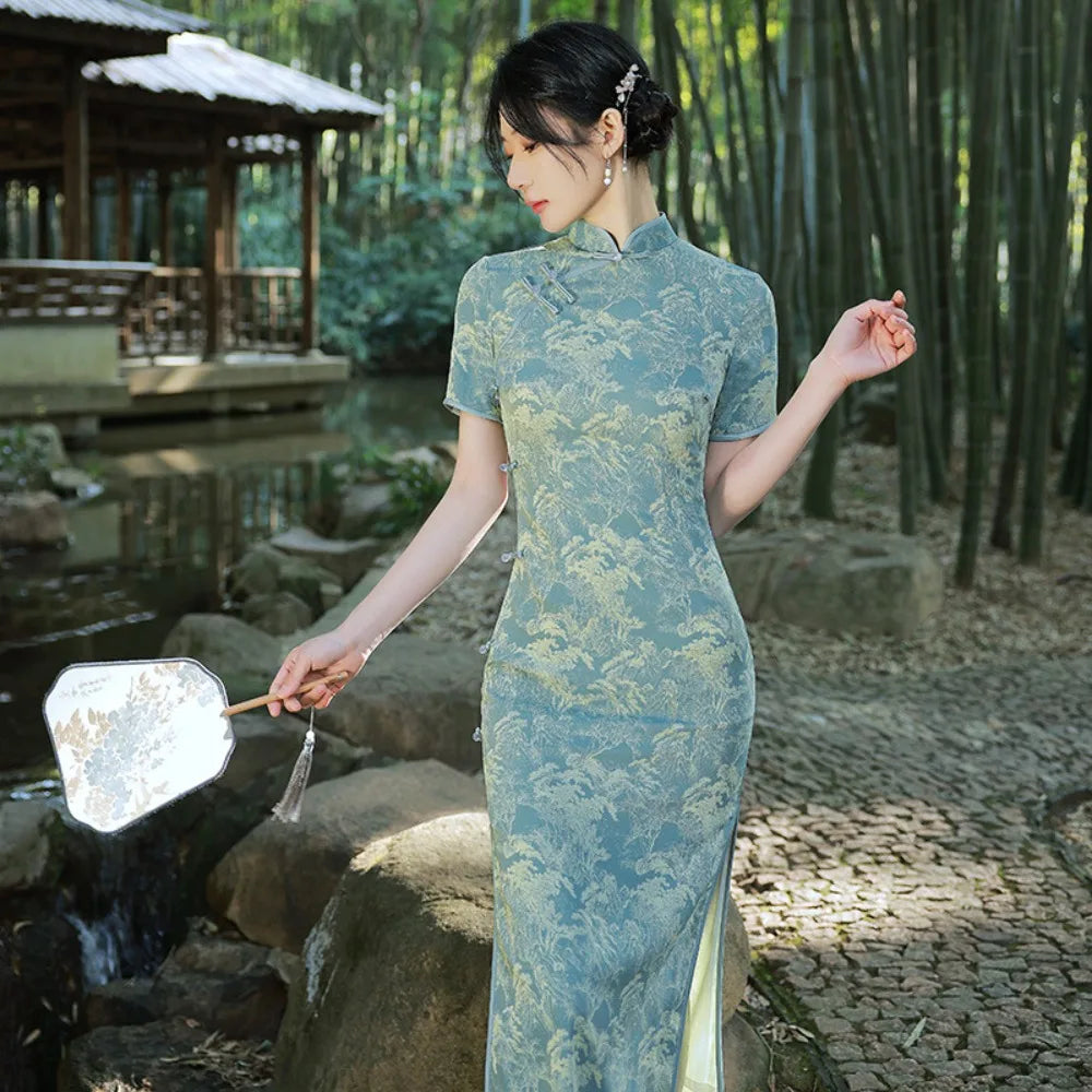 Elegant woman in a warm summer dress
